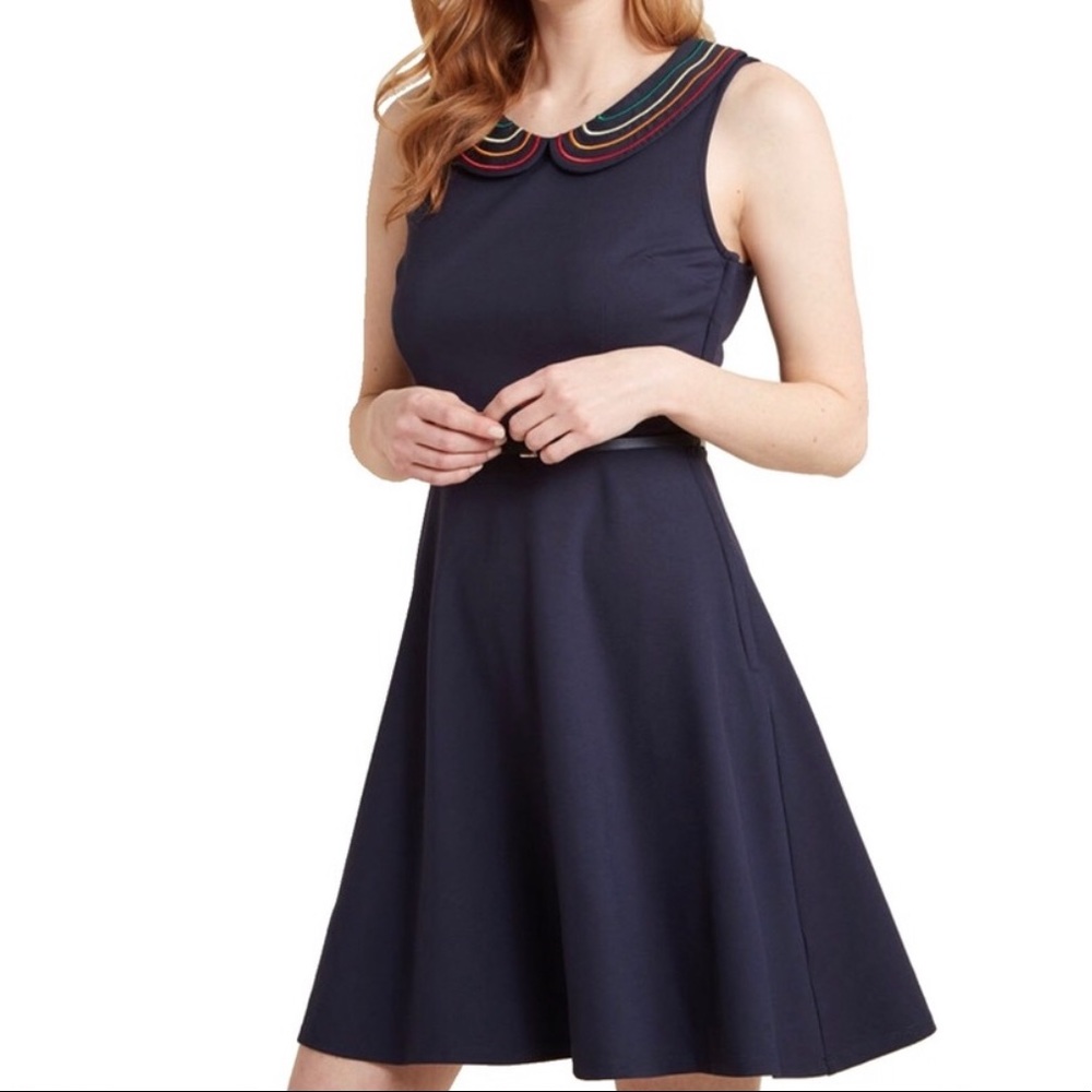 ModCloth XL Work to Play A-Line Dress Navy Rainbow